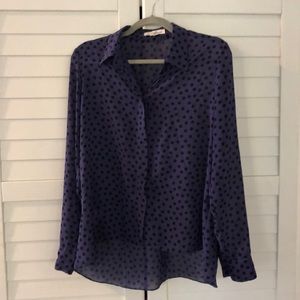 BCBGeneration SHEER NAVY + BLACK POLKA DOT BLOUSE